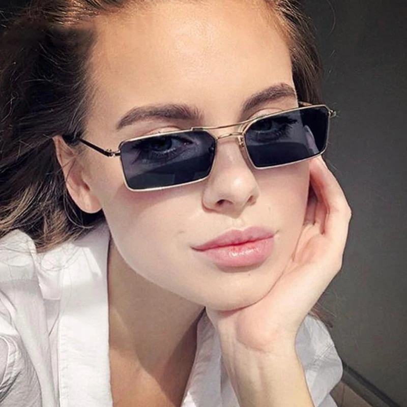 Vintage Rectangle Sunglasses Women Men Classic Small Metal Sun