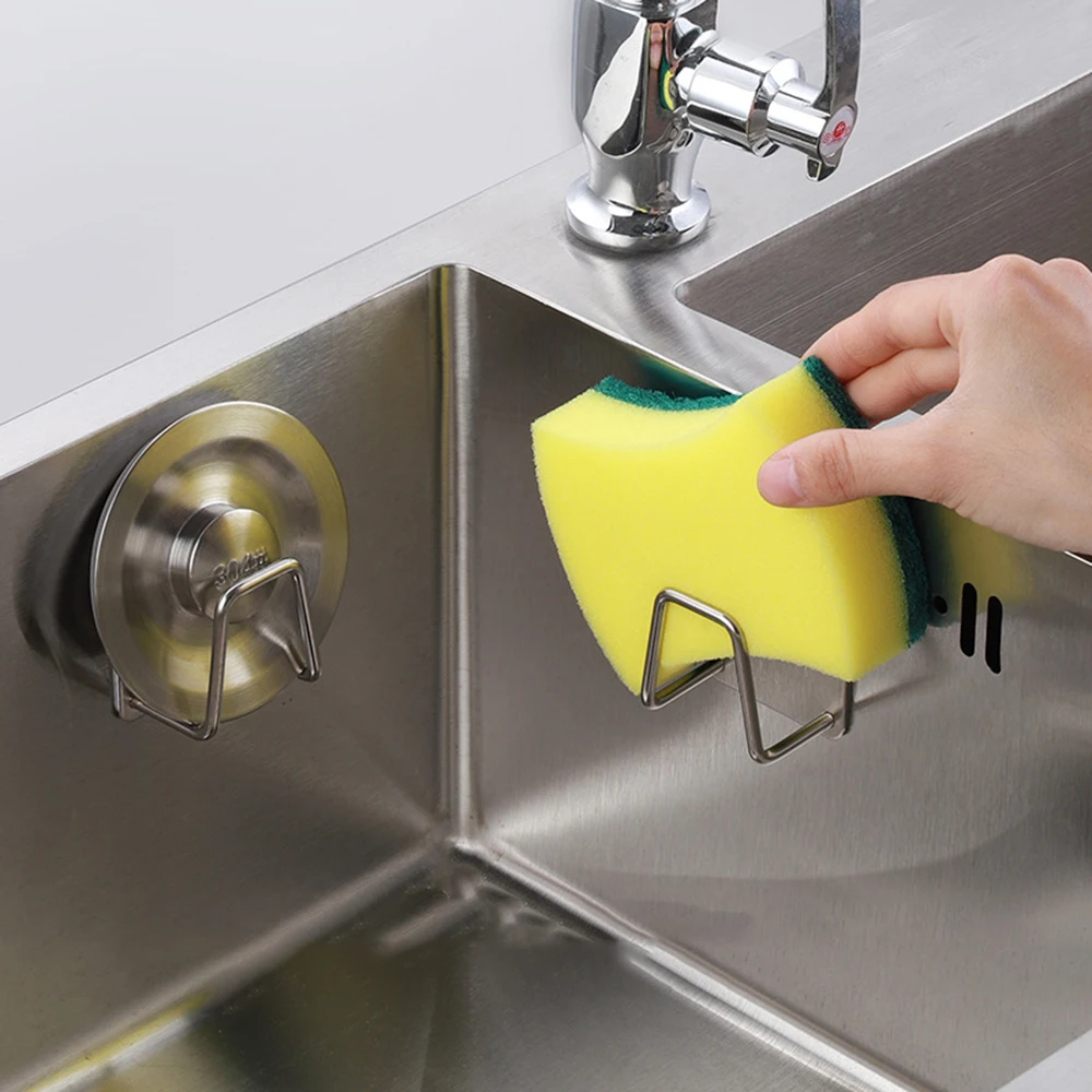 2pcs of stainless steel storage rack sink sponge rack for sponge steel wire balls drainage paste sink inner wall kitchen supplie 5