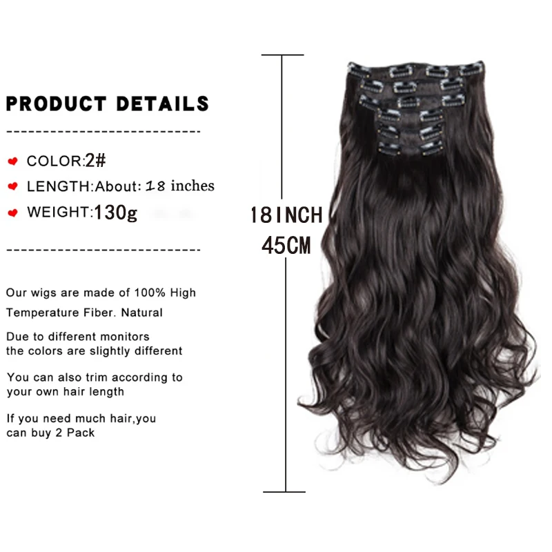 16Clip In Hair Extensions 18Inch  Hair Accessories Long Curly Hair Extension Clip Synthetic Hair Wigs for Women
