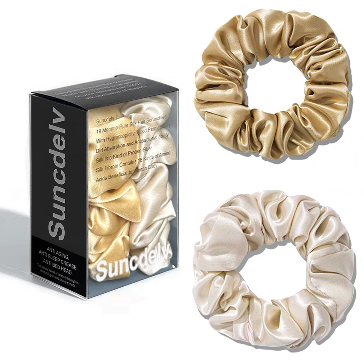 2PCS 100% Natürliche Seide Einfarbig Haar Krawatten Hohe Qualität Haarband Frauen Große Haarbänder Haar Zubehör 3,5 CM – Detail 32