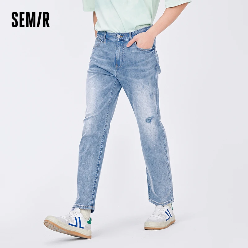 

Semir Jeans Men 2023 Summer New Style Personality Trend Splash-Ink Printing Man Straight-Tube Fashion Ripped Trousers