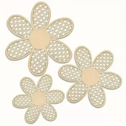 Bohemian Daisy Wooden Wall Art with Rattan Design - Stylish Home Decor Piece ( Light Yellow)