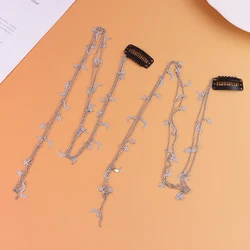 Enchanting Moon and Star Braided Hair Chain - Elegant Shiny Hair Accessory (2pcs silver)