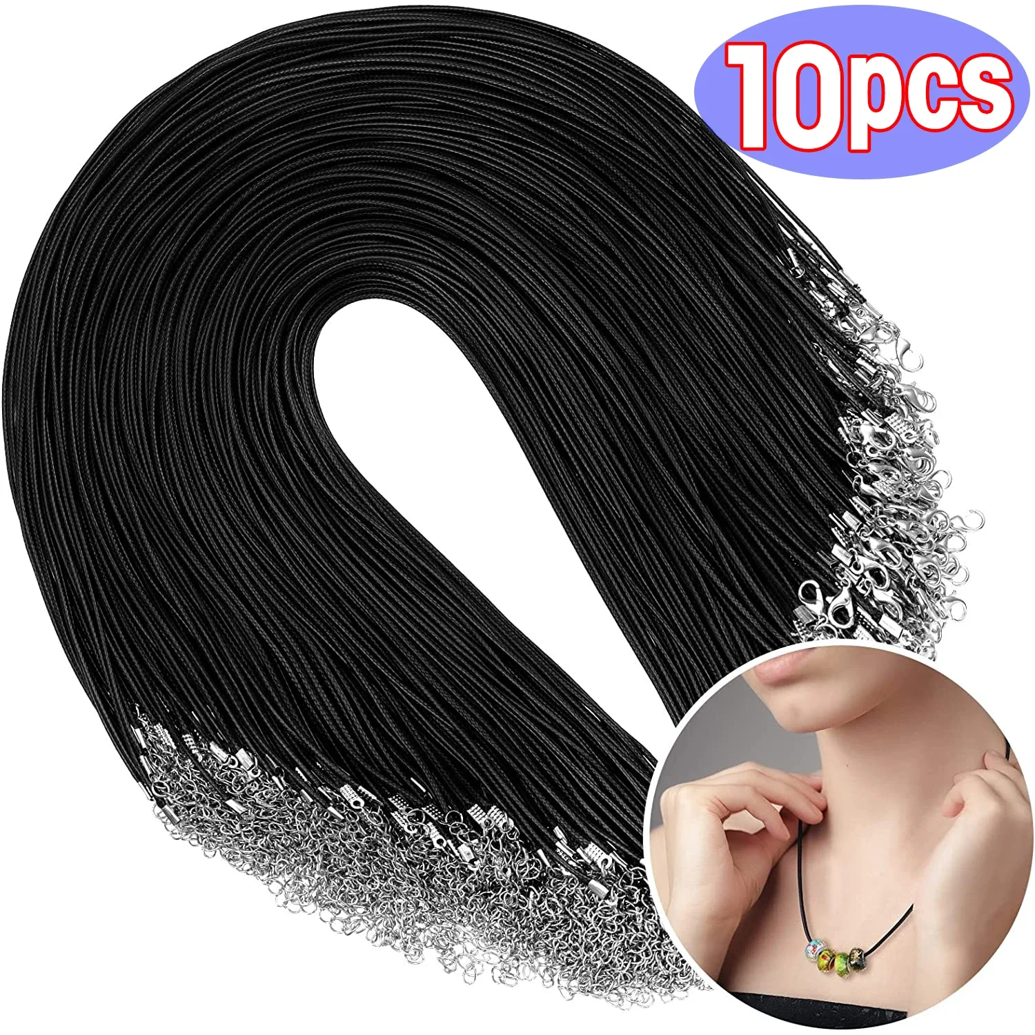 

10pcs Nylon 1.5mm Tarpaulin Waxed Cord Lobster Clasp Rope Braided Adjustable Rope for Jewelry Making DIY Necklace Bracelets