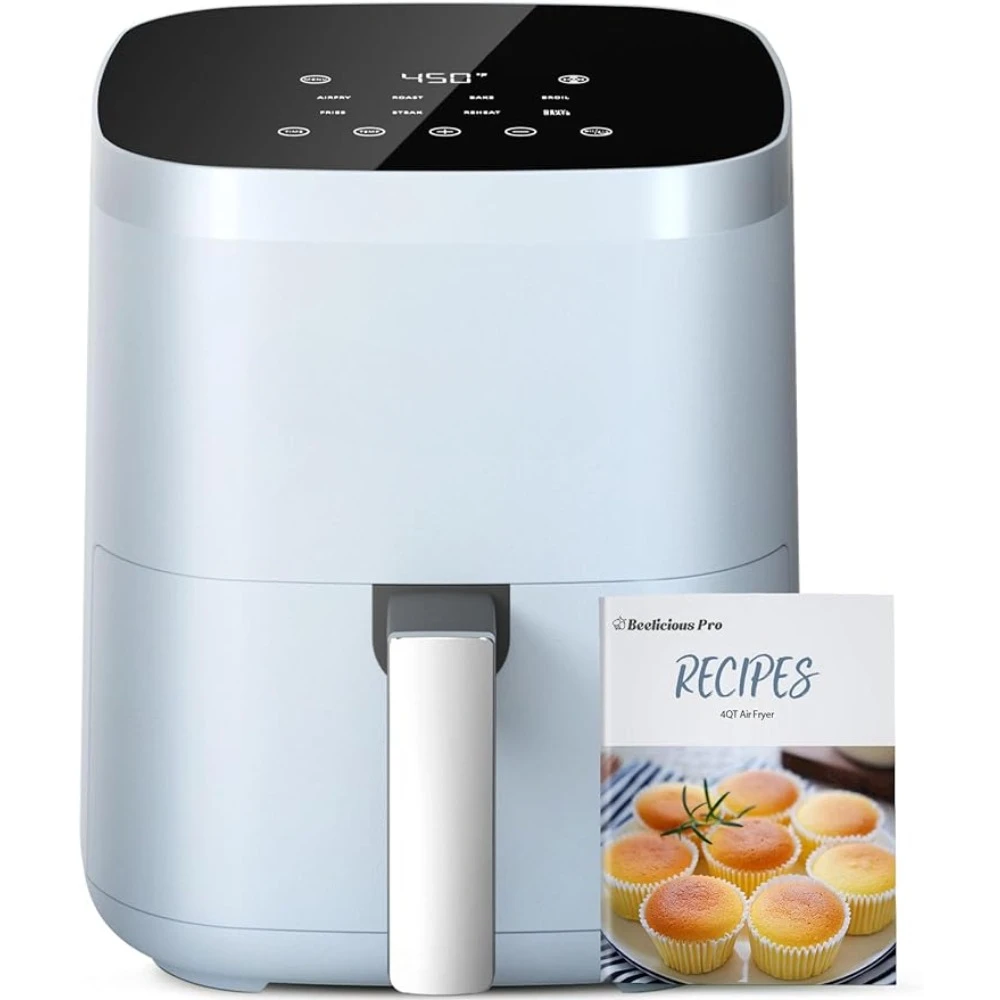 

8-in-1 intelligent compact 4QT air fryer, shaking reminder,450 ° F digital, flavor lock technology,tempered glass display screen