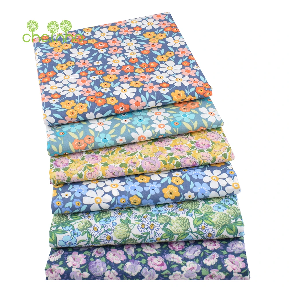 Chainho,Printed Plain Weave Poplin Cotton Fabric,DIY Sewing Quilting Material,Patchwork Cloth,Floral Series,3 Sizes,15PC140