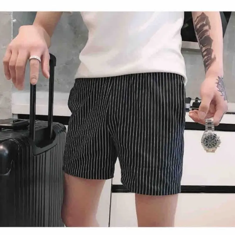 2024 New Summer Fashion Trendy Men's Casual Sports High Waist Slim Fit Stripe Print Oversize Versatile Simple Super Shorts