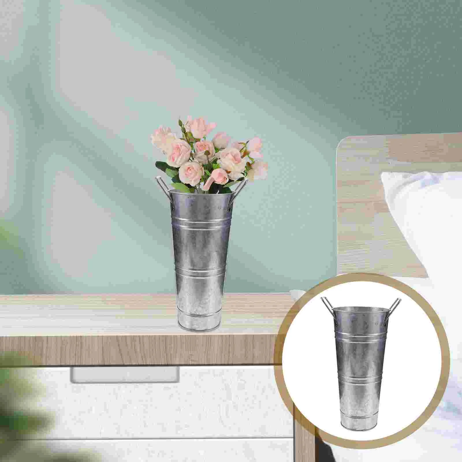

2pcs Farmhouse Florist Galvanized Iron Flower Bucket Rustic Vase Bucket