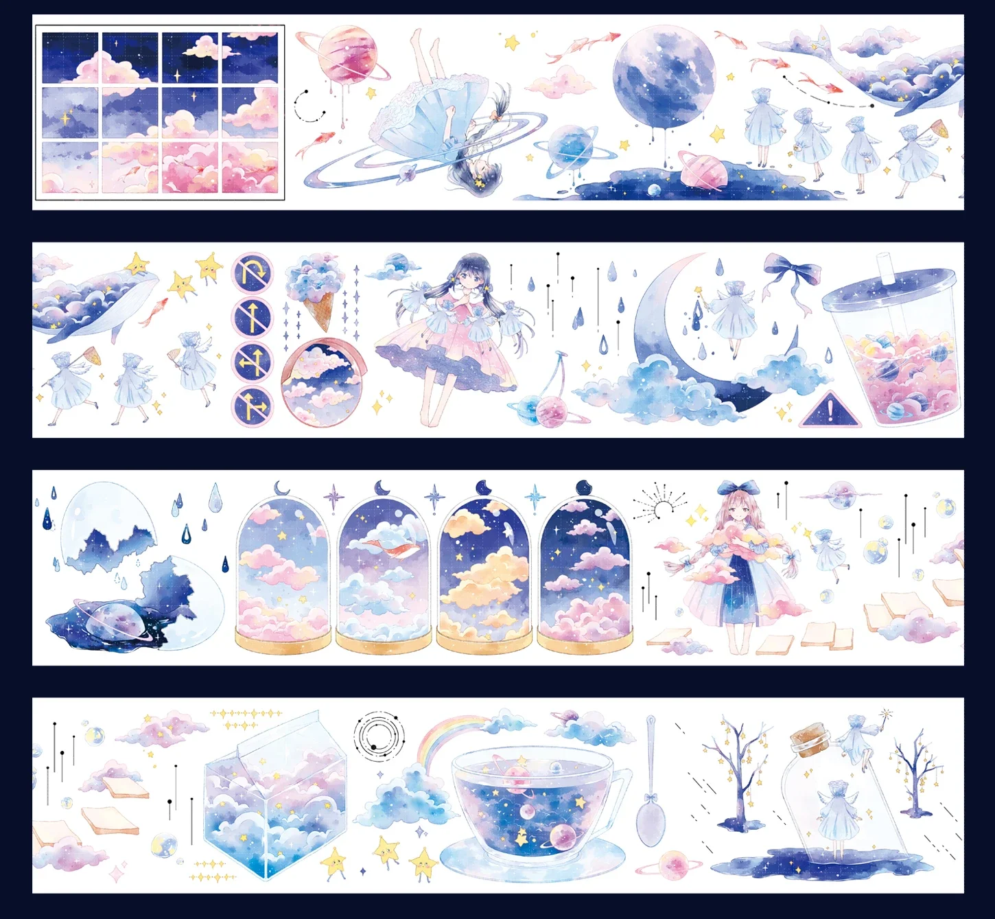 

1 петля милая девочка на планете молочный путь/луна/ночные окна ПЭТ лента