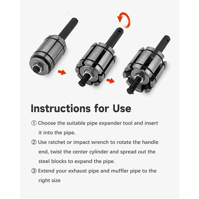 3Pcs Tail Pipe Expander Spreader Tool Set 1/18 '' to 3-1/2 '' Tail Pipe Tailpipe Expander Exhaust Muffler Spreader Tool Kit 3