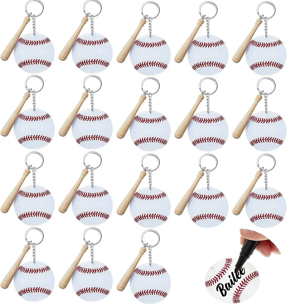 36pcs Softball Acrylic Keychain Blanks Kit 12pcs Acrylic Baseball Blanks&12pcs Swivel Snap Hooks Baseball Keychain&12pc Wood Bat
