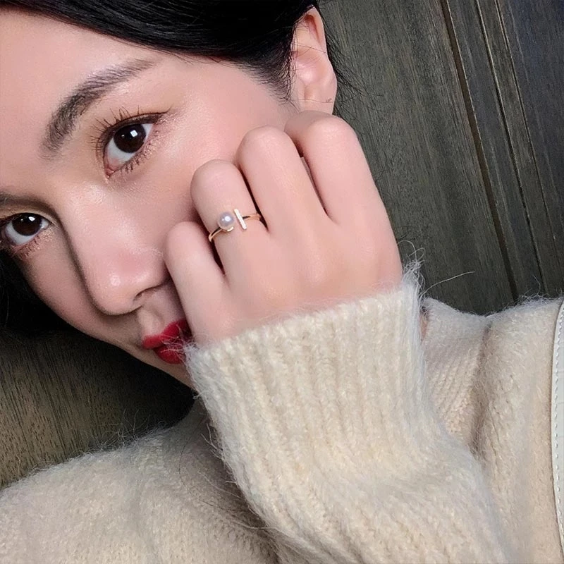 Korean Fashion T-shaped Pearl Opening Rings For Woman Gothic Jewelry Party Girl's Sexy Finger Accessories Student Set Gift ring set opening ring finger ring adjustable rings jewelry accessories