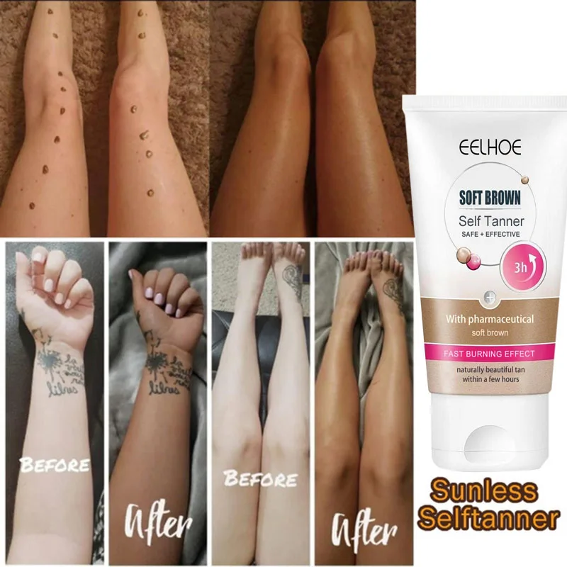 Body Bronzer Self-tanning Cream Organic & Natural Ingredients Sunless Tanning Lotion Buildable Light, Medium or Dark Tan