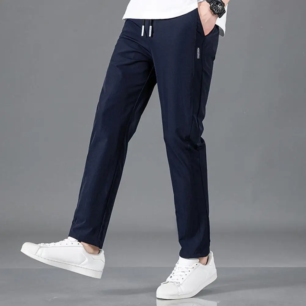 

Men Thin Summer Trousers with Pockets Slim Fit Quick Dry Men's Gym Training Jogging Sweatpants with Elastic Waist Side Pockets