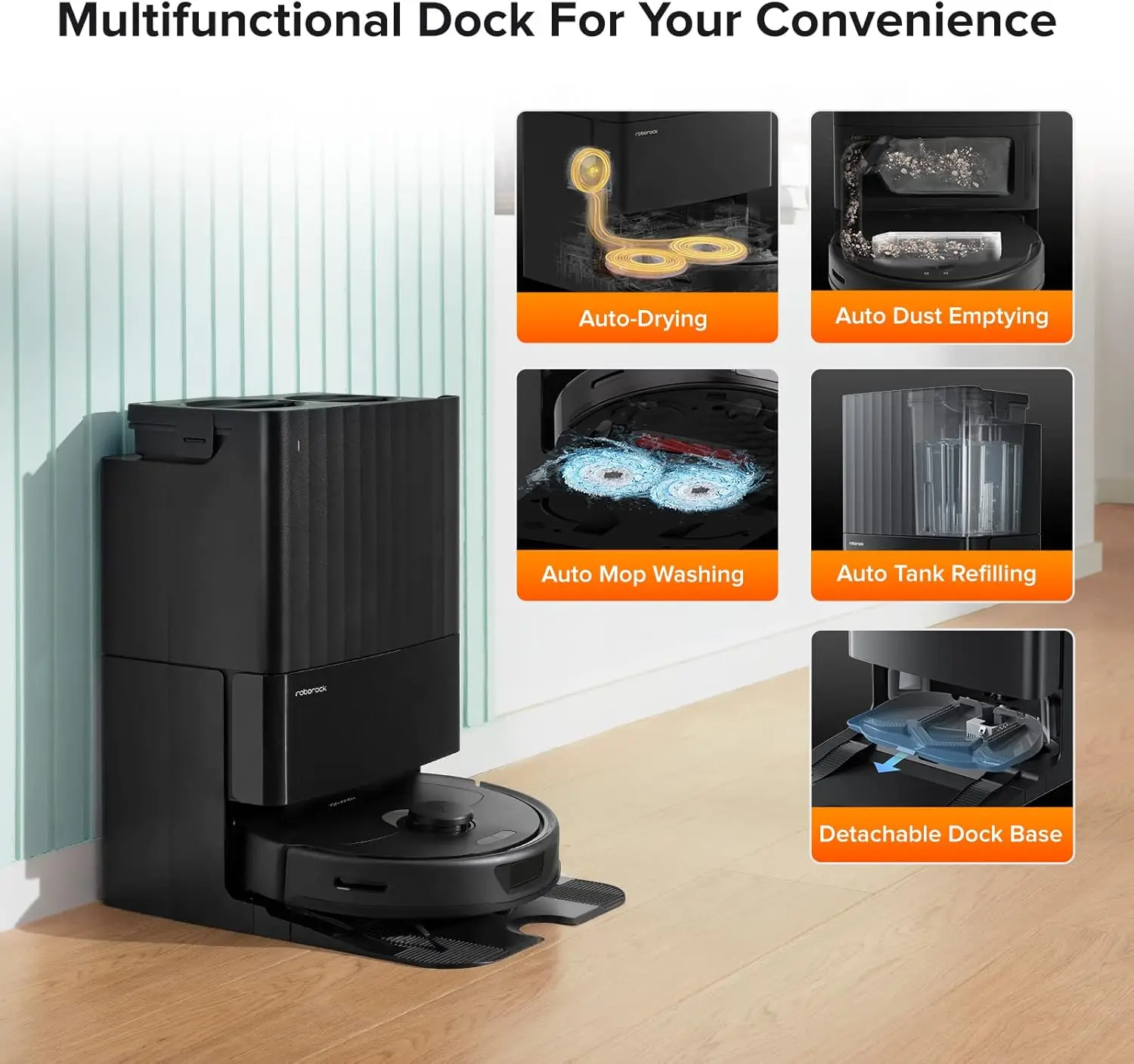 Revo Robot Vacuum and Mop, Auto-Drying, Auto Mop Washing, Dual Spinning Mops, Auto Mop Lifting, Self-Refilling, Self-