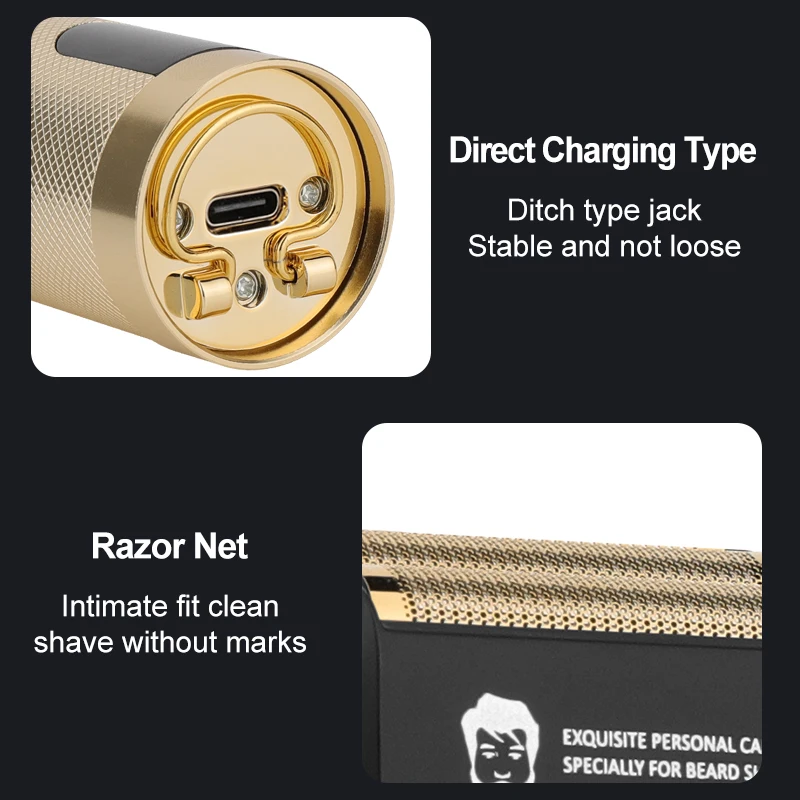 전문가용 남성 전기 왕복식 면도기 고출력 이중 포일 LED 디스플레이 무선 수염 트리머 (예비 면도날 헤드 포함)