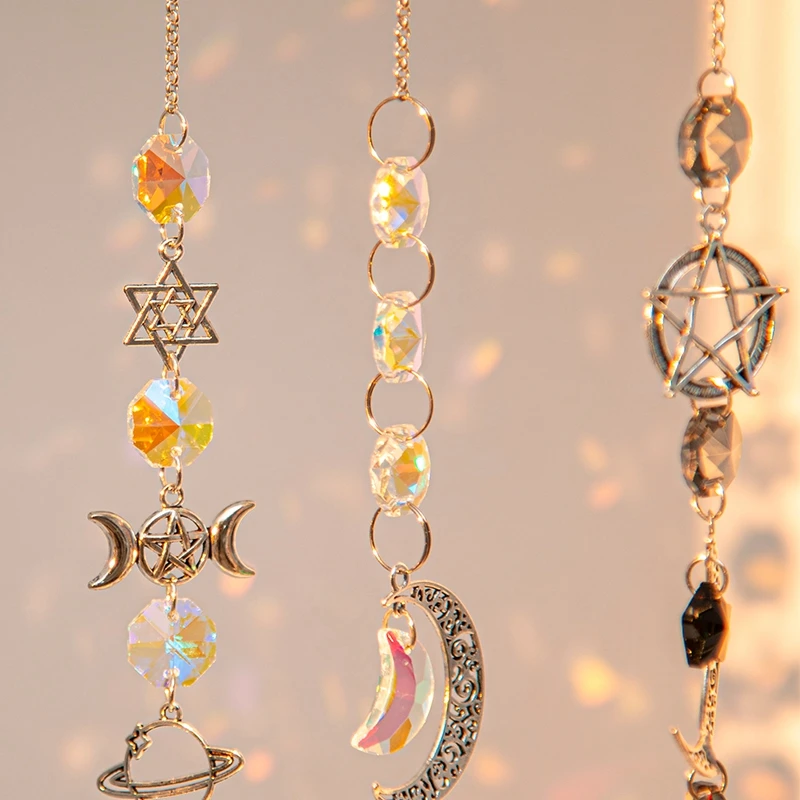 Hanging Wind Chimes Crystal Suncatcher Garden Hanging Pendant Outdoor Home Ornament Moon Catcher Pendant Wind Music Bell 6