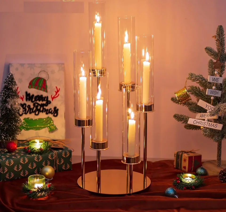 Nuptio Oro Candelabri Centrotavola 5 Candele: 88cm Set di 2 Portacandele da Terra Alto, Metallo Candelabro Portacandele Retrò per Casa Matrimonio Natale Halloween Compleanno Anniversario