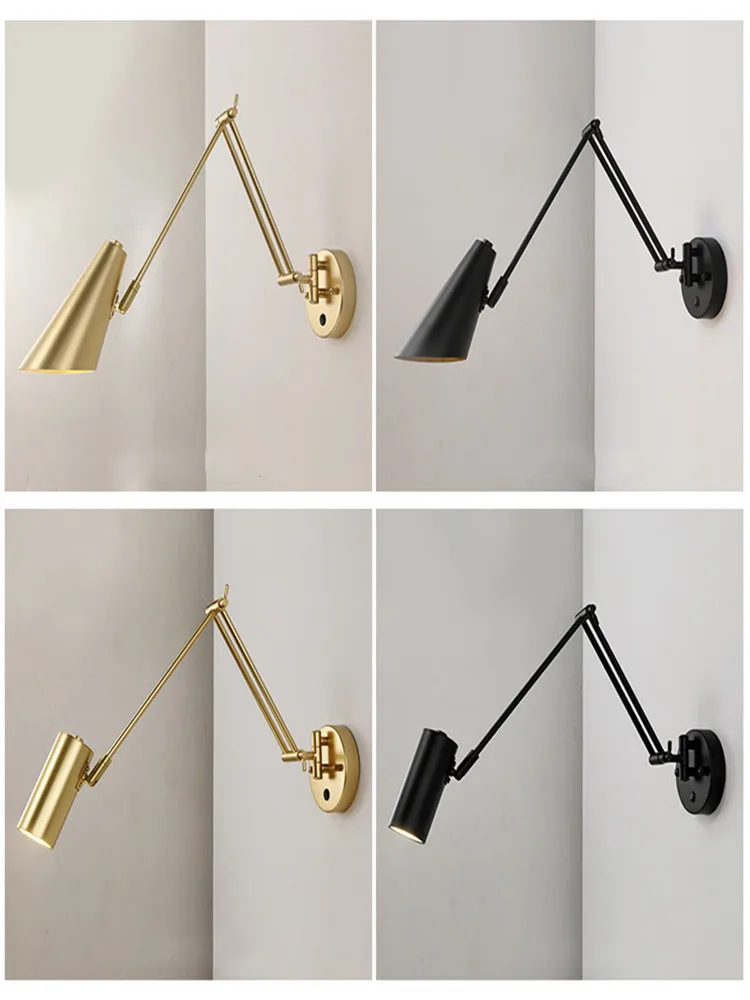 LED Wall Lamps Modern Adjustable Swing Long Arm Internal Wall Switch Household Bedside Lighting Decor Sconce Lights the range wall lights