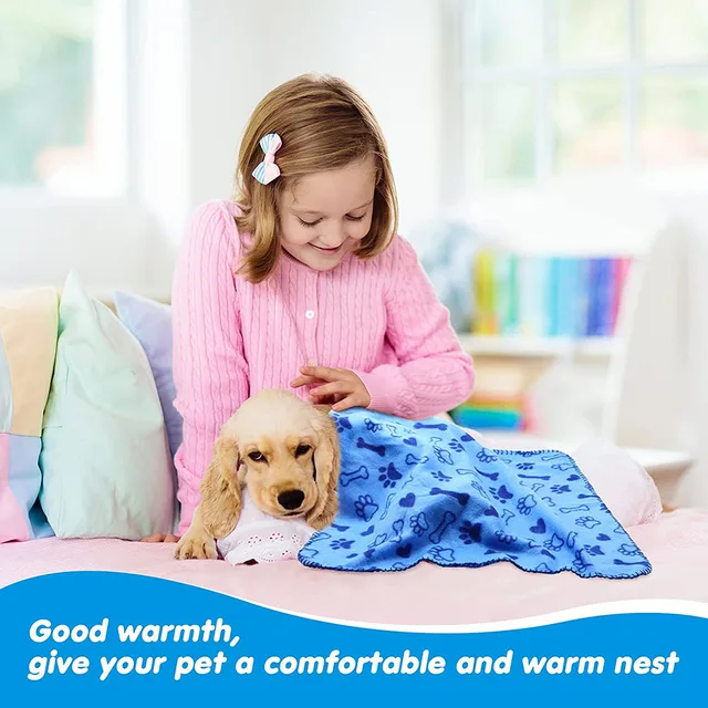Puppy Blanket Soft Fleece Pet Blanket for Small Medium Large Dogs Cats Kitten Warm Paw Printed Dog Blanket Sleep Mat Bed Covers 4