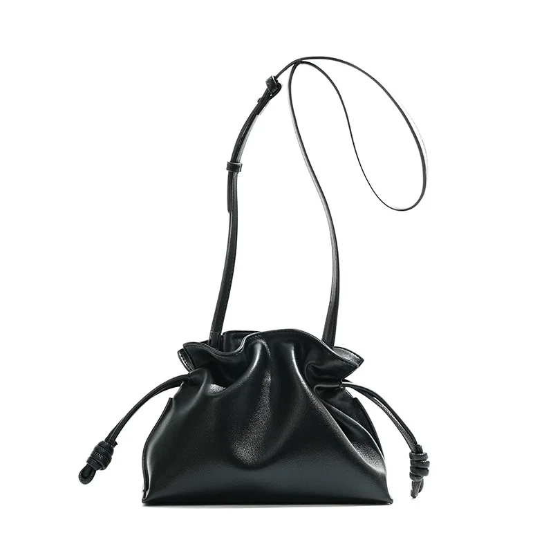 Autumn and winter classic Flamenco fashion lucky bag cloud bag genuine leather drawstring shoulder crossbody bucket bag for wome 3