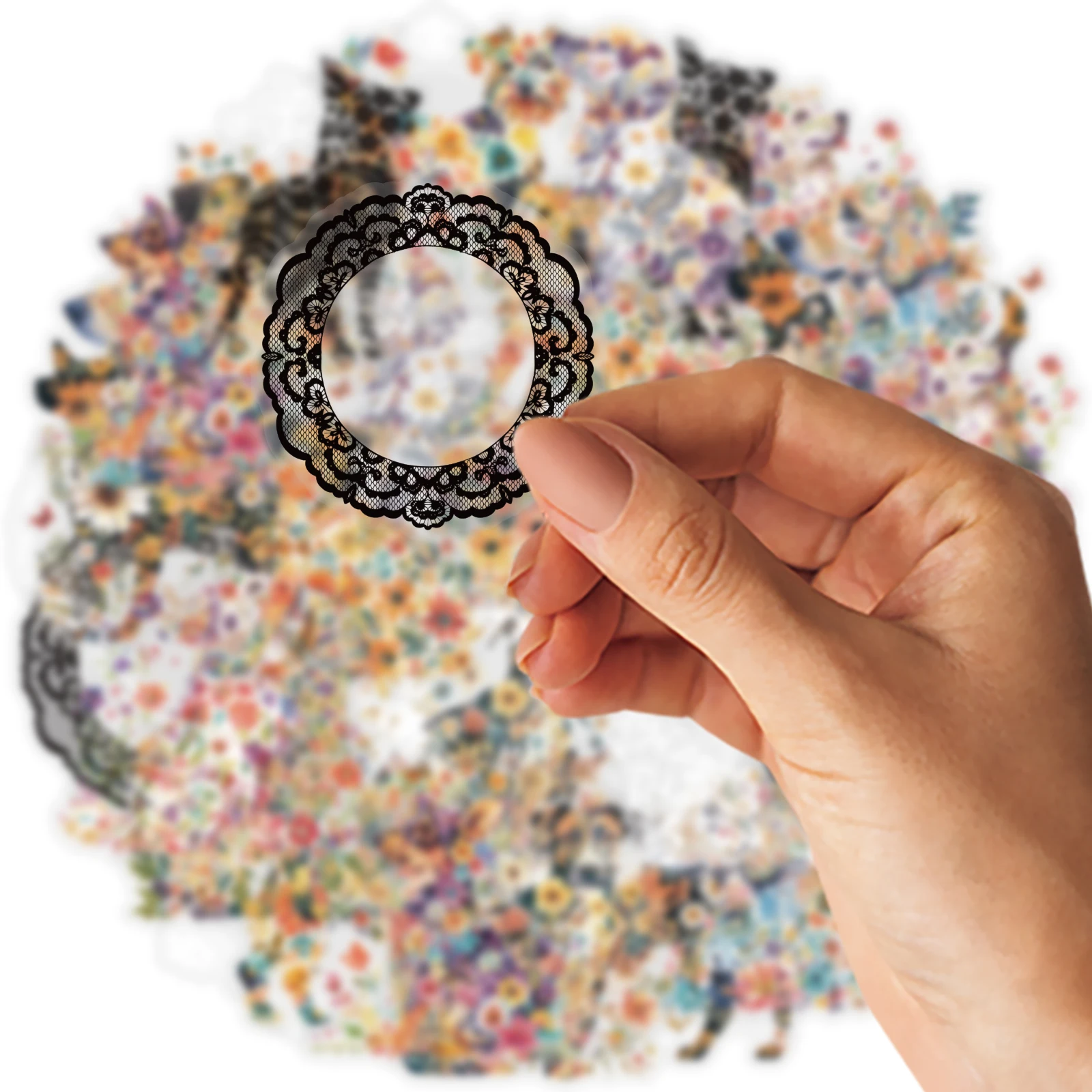 Etori Life 꽃무늬 강아지 디자인 15개 수채화 꽃무늬 강아지 레이스 테두리 스티커 (저널용), 예술적 저널 콜라주 장식 재료 (노트북, 휴대폰 스티커, 여행 가방, 사무실 장식 액세서리, 수제 스크랩