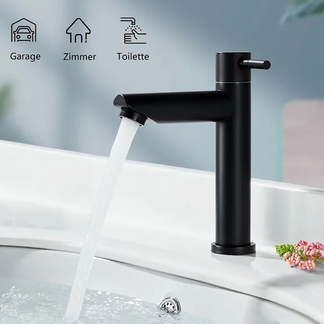 Black Basin Kitchen Bathroom Mixer Sink Tap Cold Matte Sink Faucet Taps G1/2 Installation Thread Bathroom Single Cold Faucet 3