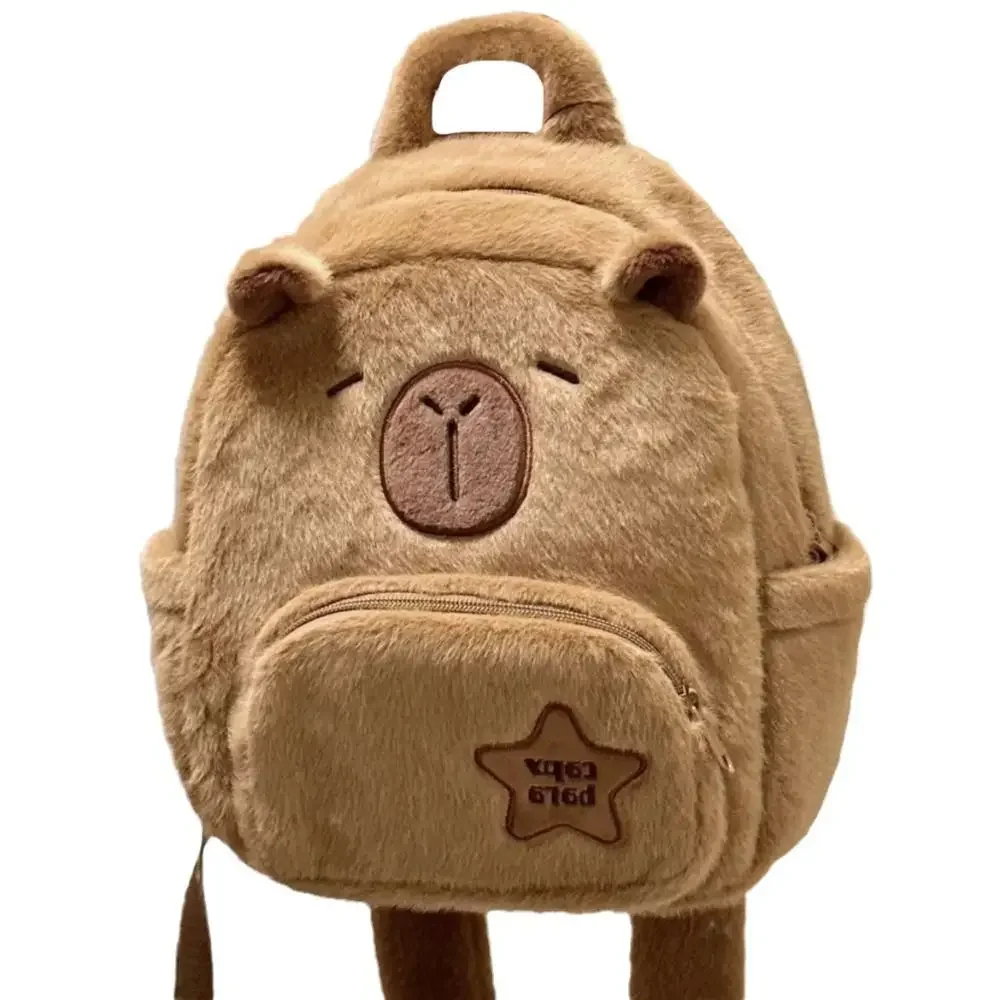 Kadınlar için Kawaii Capybara Peluş Sırt Çantası Çok Yönlü Karikatür Komik Capibala Crossbody Çanta aLrge Kapasiteli Tote Çanta