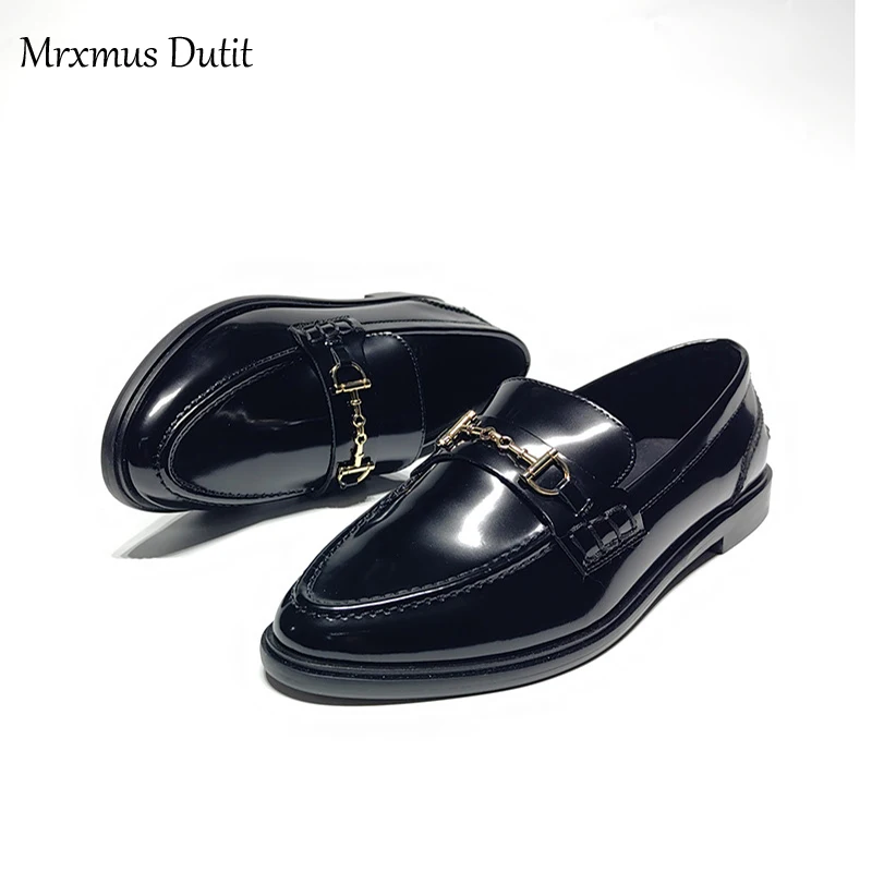 Mrxmus Dutit 2024 Fashion Women New England Style Genuine Leather Round Head Flats Shoes Casual Wild Simple Loafers Female - Image 6