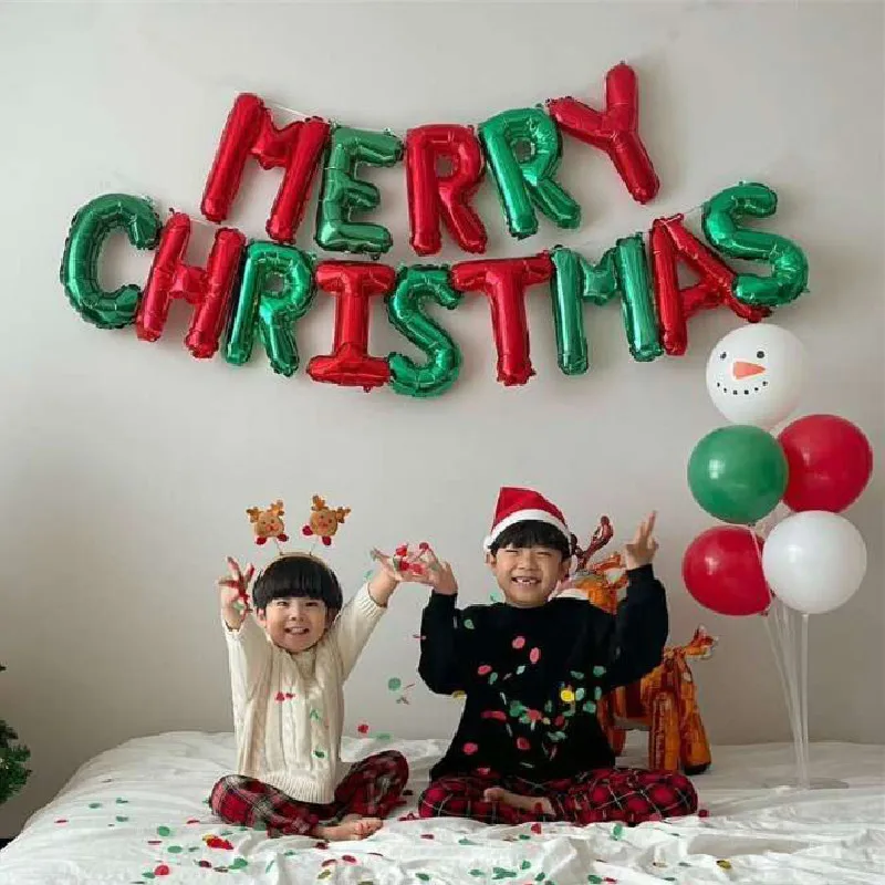 16inch Merry Christmas Letter Foil Balloon Colorful Letter Balloon 2023 Happy New Year Banner Christmas Party Deco Ornament 2024