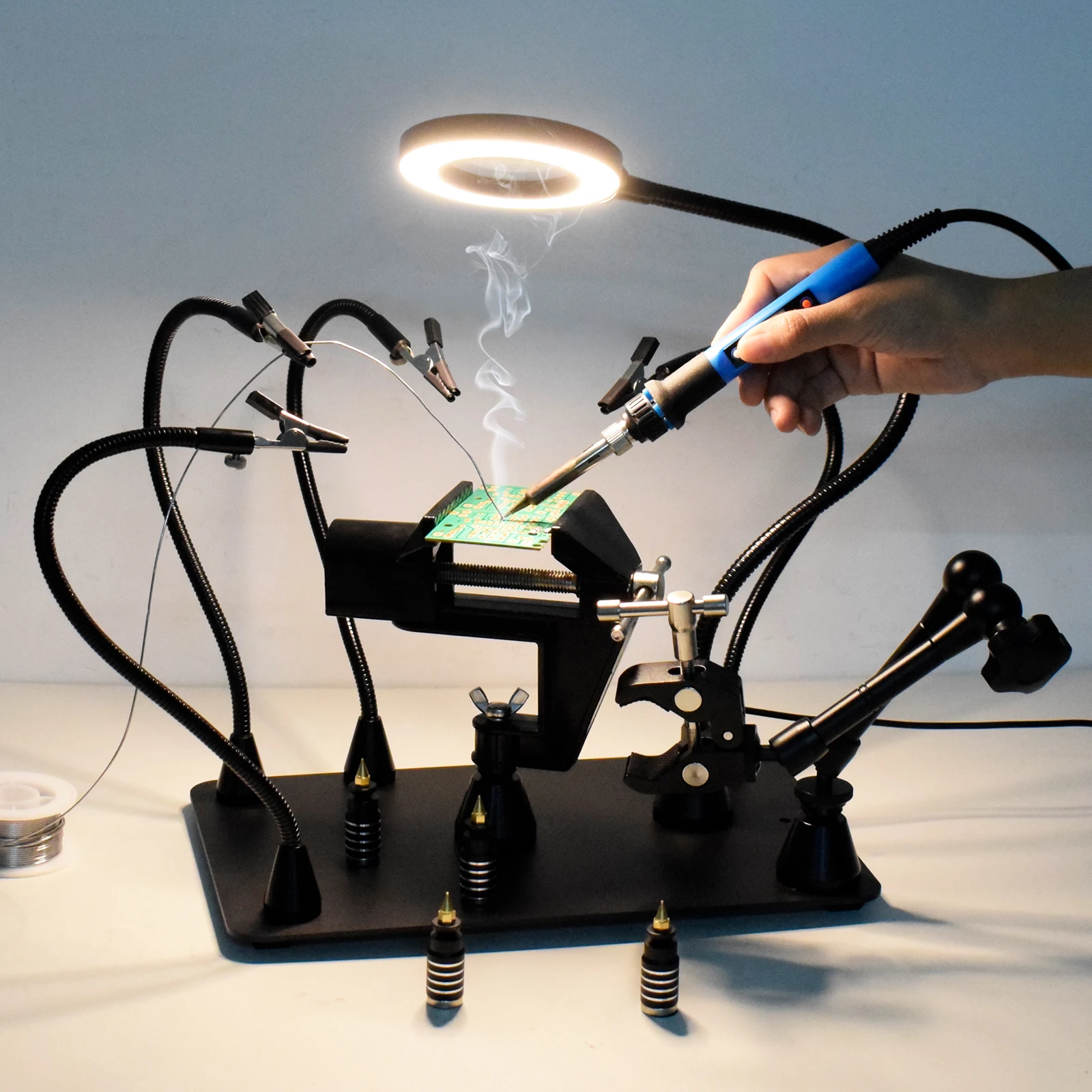 NEWACALOX Magnetic Flexible Arm Soldering Third Hand PCB Holder with 360 ° Rotating Hot Air Gun Stand Welding Workbench 6