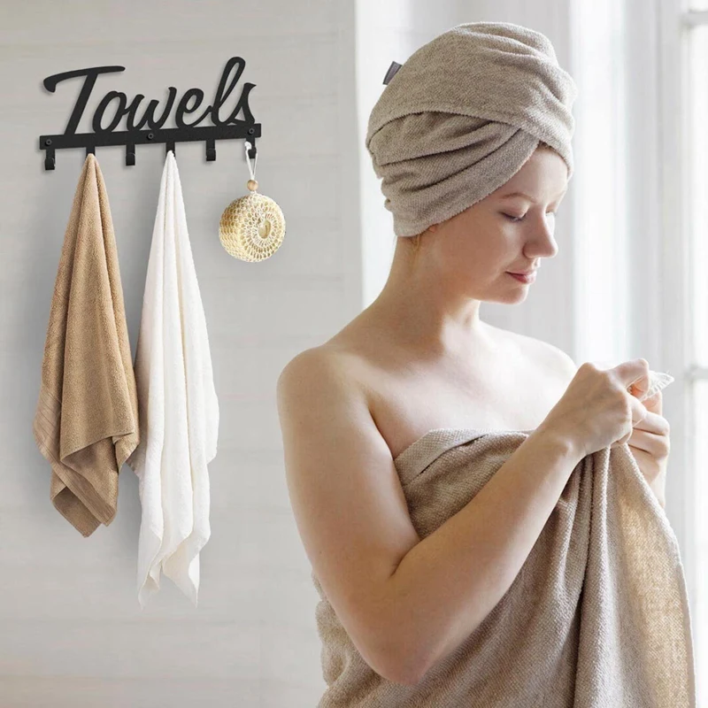 Towel Rack, Towel Racks For Bathroom Wall Mounted, 6 Hooks Holder For Bathroom Space Saving, Waterproof Rustproof