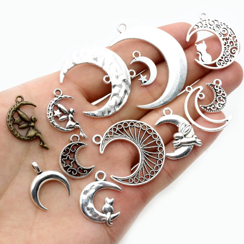 Neue Fashipn Multi-stile Antiken Silber Überzogene Bronze Mond Chrams Metall Legierung Anhänger DIY Charms DIY Schmuck, Die Entdeckungen