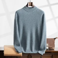 New (100% cashmere sweater) seven needle thick men's casual corn kernels versatile temperament semi high neck sweater 1