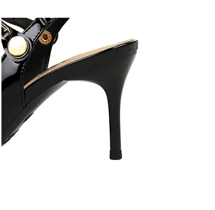 Shoes Metal Chain Women Pumps Patent Leather New Women 7 Cm 9.5 Cm Heels Women Summer Stilettos Sandals High Heels