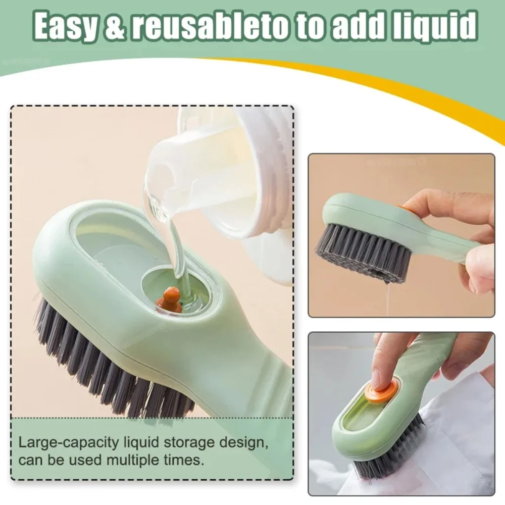 2Pcs Multifunction Cleaning Shoe Brush Soft Automatic Liquid Shoe Brush Long Handle Clothes Soap Brush with Hook Clean Tool
