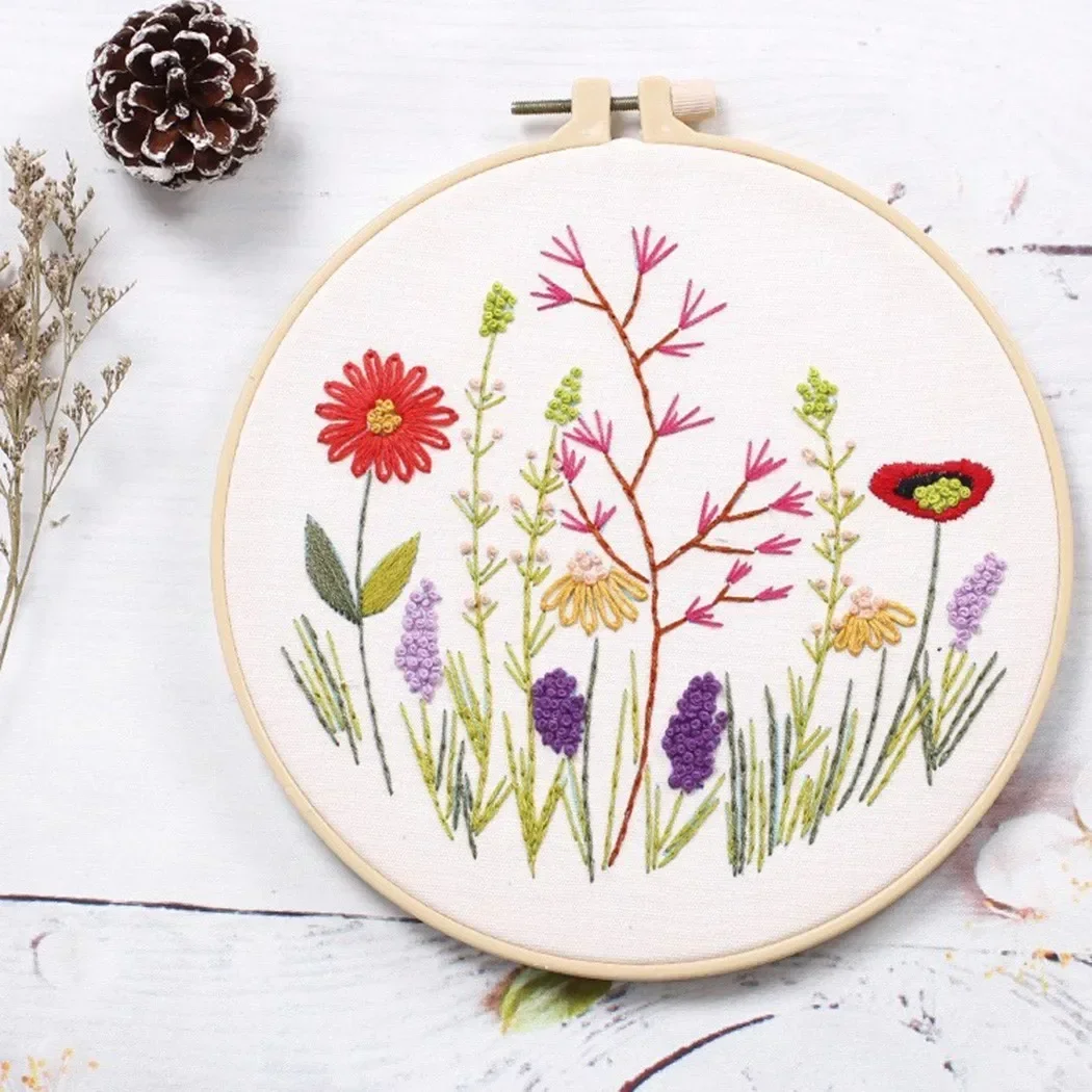 DIY Embroidery Cross Stitch Needlework Tools Beginners Home Sewing HandCraft Embroidery Set Flowers Plants Pattern DIY Craft cross stitch