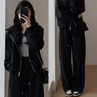 Automne décontracté sweats femmes ample à manches longues fermeture éclair sweats à capuche veste taille pantalon de sport 2 pièces ensemble survêtements 5