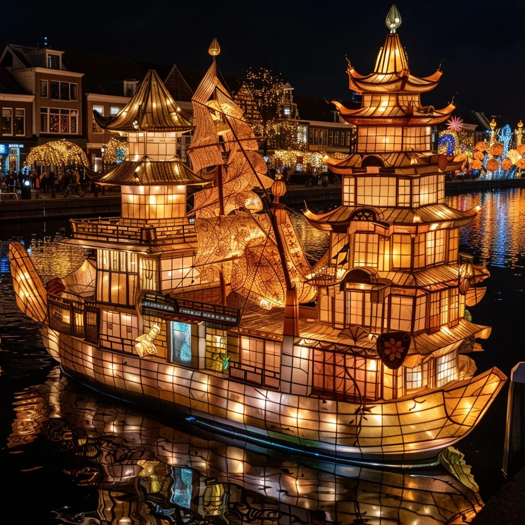 National tide lantern channel set layout lighting festival night scene modeling lighting scene construction