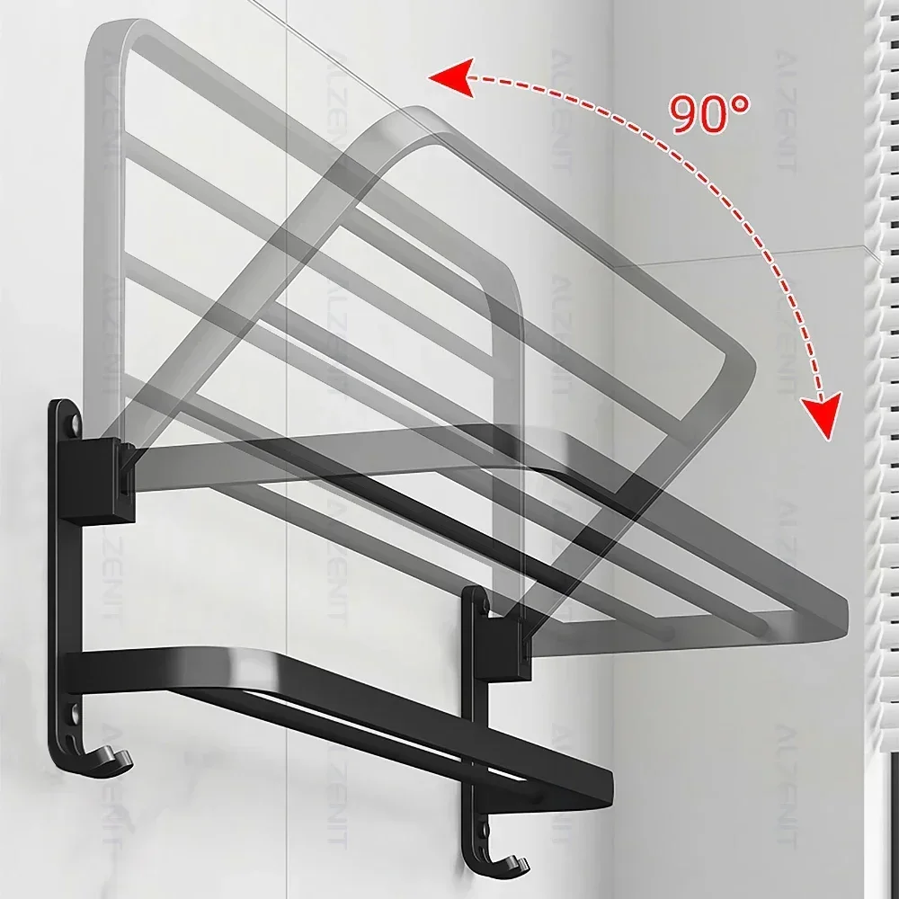 Matte Black Towel Rack 40-60CM Movable Holder With Hook Wall Mount Shelf Aluminum Shower Bar Hanger Rail Bathroom Accessories