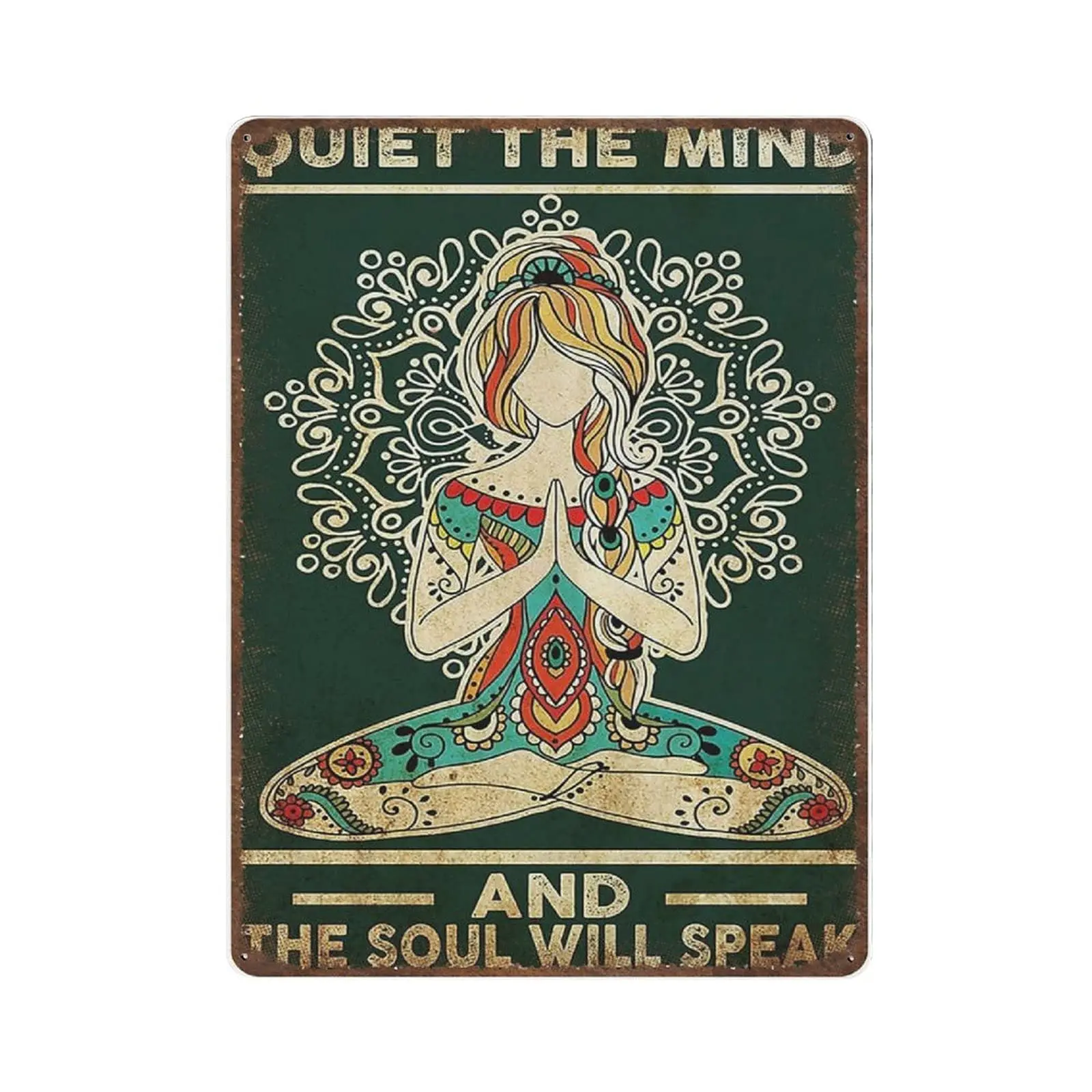 

Retro Metal tin Sign，Novelty Poster，Iron Painting，Yoga Tin Sign - Quiet The Mind and The Soul Will Speak Tin Sign, Yoga Meditati