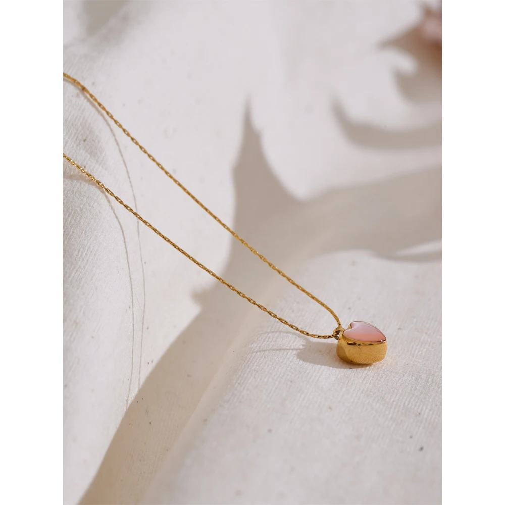 Yhpup Valentines Day Gift Pink Shell Heart Necklace