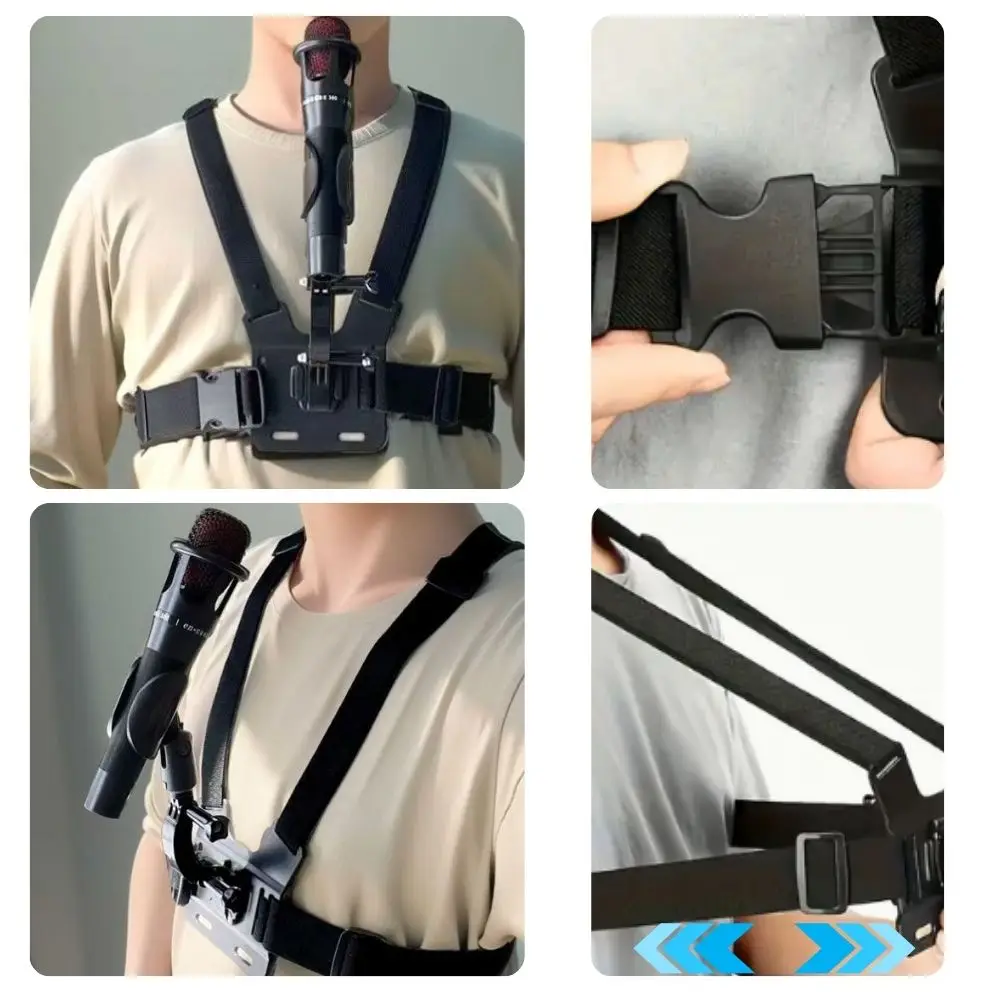 마이크 숄더 스트랩 홀더, 손을 자유롭게 해줍니다, 마이크를 몸에 부착시킵니다, 홀더의 각도와 스트랩의 조임도 모두 조절 가능, 광범위한 호환성: 직경 2인치 이상의 마이크를 지원합니다. 5-4cm, 무대 공