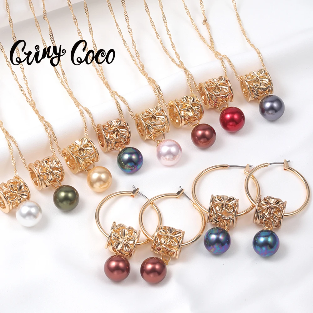 Jewelry Sets Jewelry Set Women Earrings Chain Necklace Dubai Gold Color Jewelry Hawaiian Indian African Woman Pearl Necklace Hoop Earrings Set Accessories