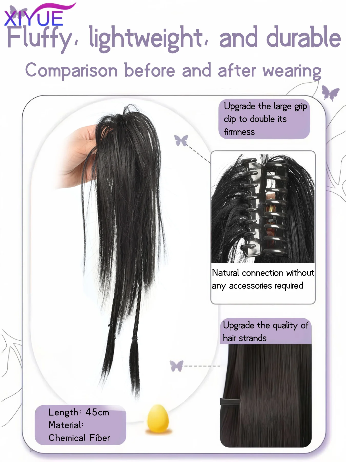 XIYUE Synthetic High Ponytail Boxer Braid Wig Long straight hair Dopamine Half-tied Braid Claw Clip Waterfall Ponytail