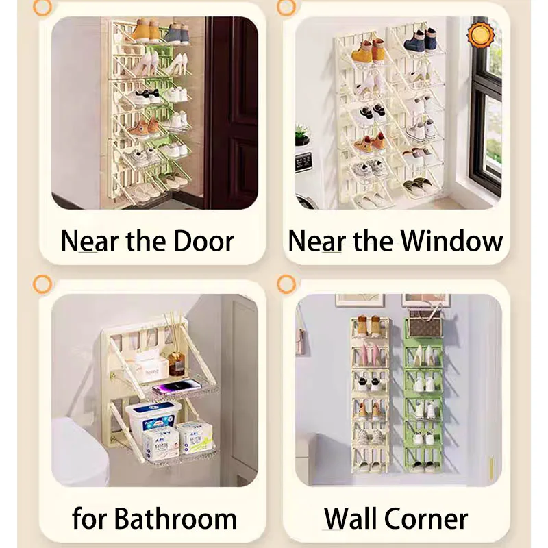 2 in 1 Foldable Bag Rack Stands Shoe Rack Living Room Behind Door Space Saving Hallway Wall Mounted Folding Shoe Cabinet Slit