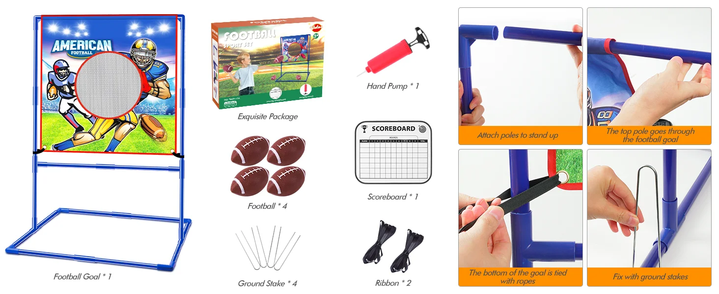 VATOS Rugby US Football Toss Target Games with 4 Inflatable Footballs Indoor Outdoor Sport Toy for Kids Passing Targets Game