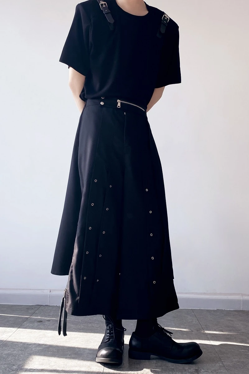 S-6XL!!2022 Design sense of double-layer nine-point culottes for men and women warrior wide leg pants rivet Harlan pants