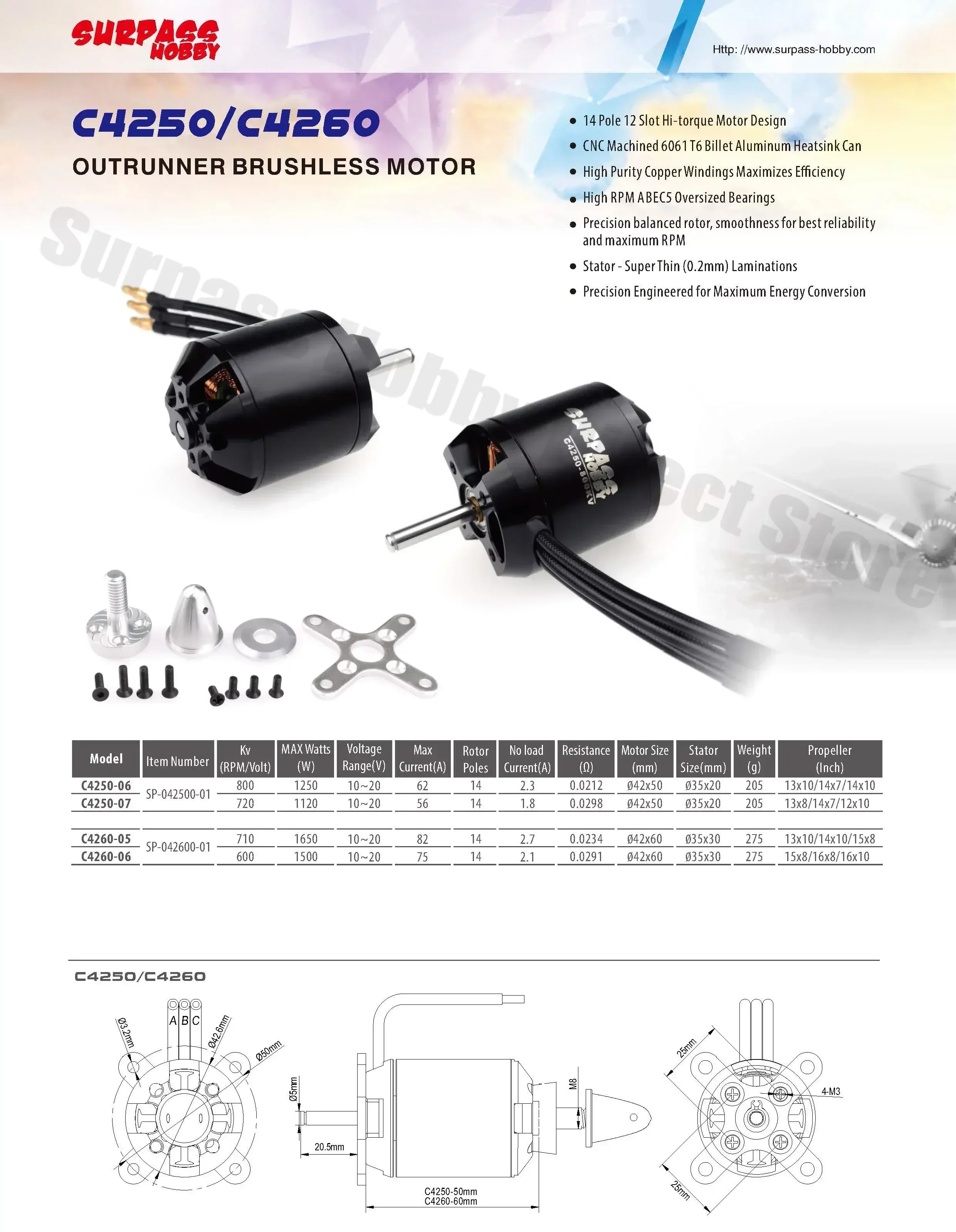High-Performance Surpass Hobby Brushless Motor for RC Aircraft and Drones