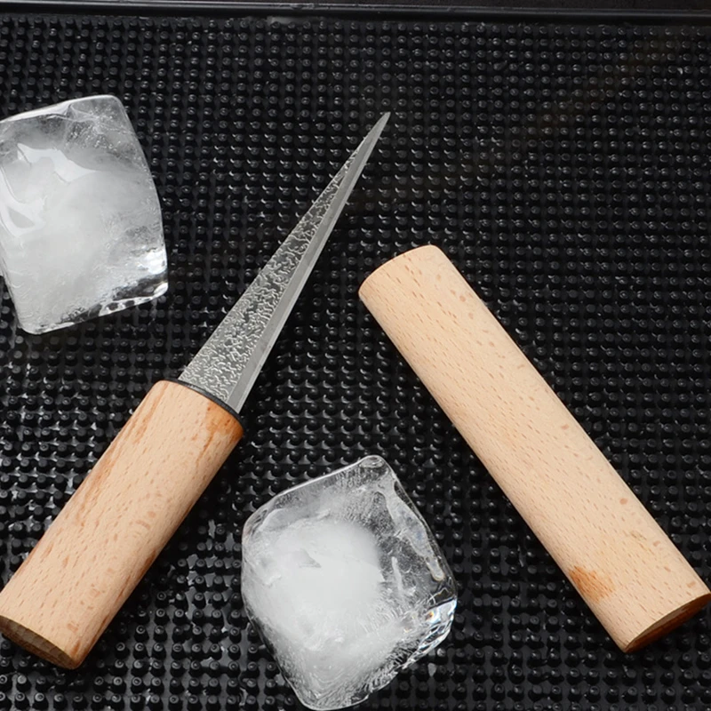 Aixiangru Tapered Ice Pick Ice Hockey Knife Manual Fine Work Handmade Professional Wooden Handle Stainless Steel Bar Tools